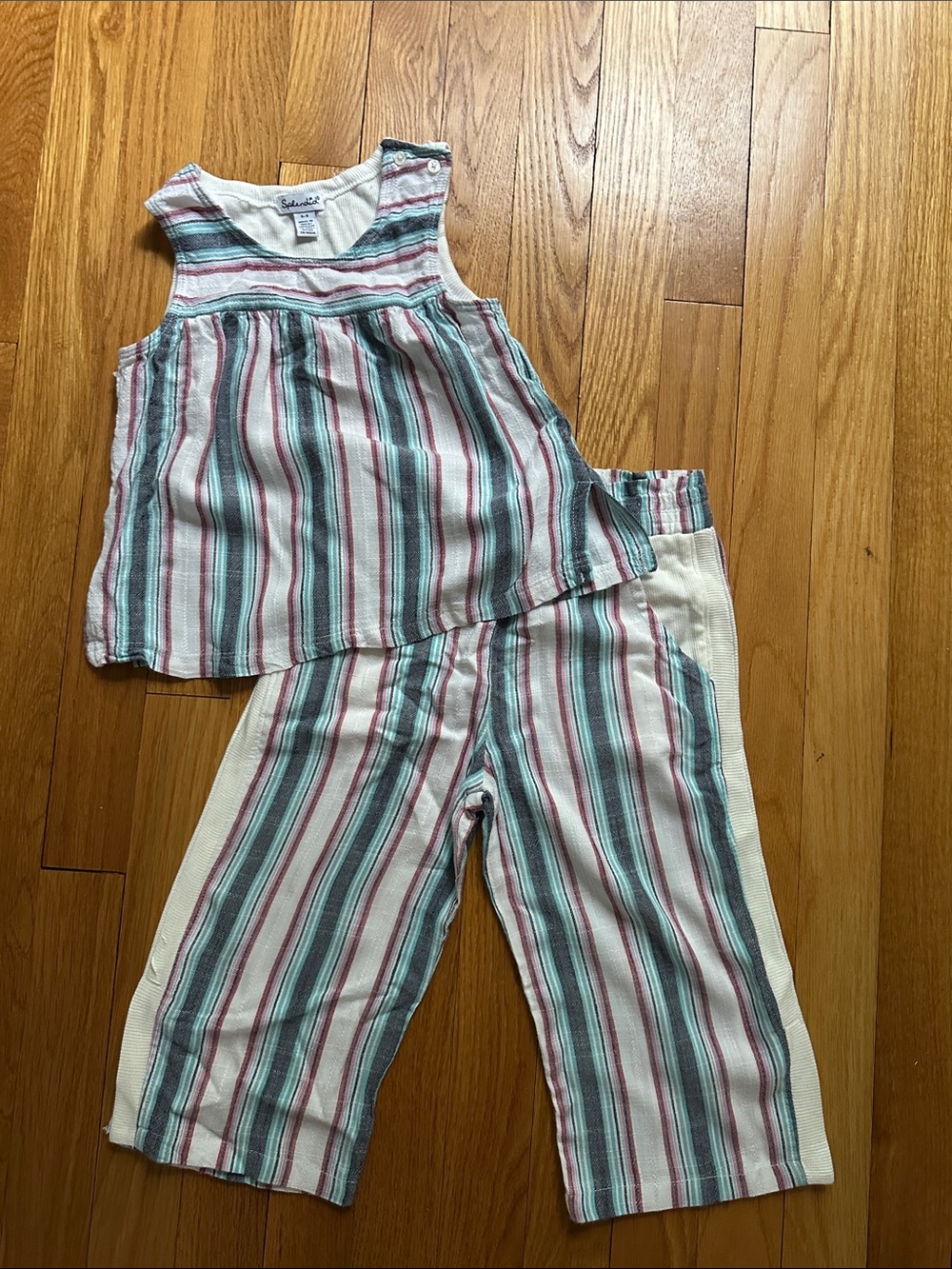 Splendid Striped Tank Top and Pull-On Pants Set - Teal, Pink, Gray, Cream 5-6